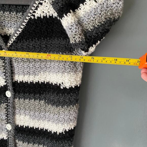HAND KNIT Women's M Striped Cardigan Crochet Arts & Crafts Cottagecore Hippie - Picture 9 of 9